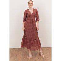 Lovedrobe Women's Gingham V Neck Midaxi Dress in Terracotta | Size: 16