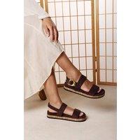 Where's That From Women's Banyan Double Strap Flatform Suede Sandal in Dark Brown | Size: 5