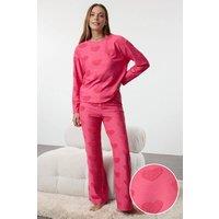 WOVCOR Women's 2-Piece Heart Print Pajama Set in Pink | Size: Medium