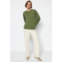 WOVCOR Women's Crew Neck Long Sleeve Cotton Sweatshirt in Khaki | Size: Medium