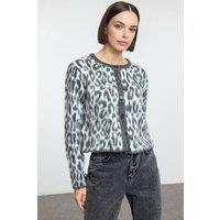 WOVCOR Women's Leopard Print Knit Cardigan in Grey | Size: Small