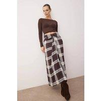 WOVCOR Women's Check Print Long Maxi Skirt with Twist Waist Detail | Size: 10