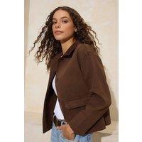 WOVCOR Women's Contrast Collar Button Front Utility Jacket in Brown | Size: Medium