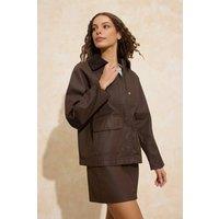 WOVCOR Women's Plain Utility Jacket with Contrast Collar in Brown | Size: Medium