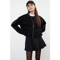 WOVCOR Women's Plain Zip Through Funnel Neck Casual Bomber Jacket in Black | Size: Medium