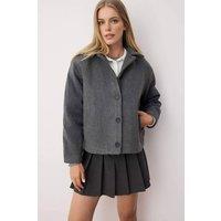 WOVCOR Women's Plain Button Up Collared Wool Blend Cropped Coat in Grey | Size: XS