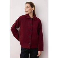 WOVCOR Women's Plain Button Up Collared Wool Blend Cropped Coat in Burgundy | Size: Large