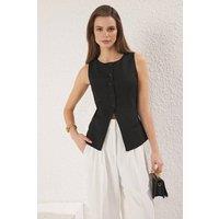 WOVCOR Women's Tailored Button Front Knit Waistcoat with Welt Pocket Detail in Black | Size: Small