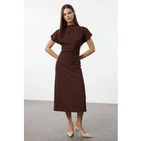 WOVCOR Women's Draped High Neck Midi Dress in Brown | Size: 14