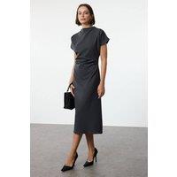 WOVCOR Women's Draped High Neck Midi Dress in Dark Grey | Size: 6