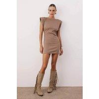 WOVCOR Women's Studded Shoulder Mini Suede-Effect Dress in Taupe | Size: XL