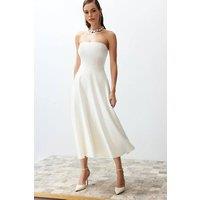 WOVCOR Women's Elegant Strapless A-Line Maxi Dress in White | Size: 10