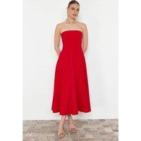 WOVCOR Women's Elegant Strapless A-Line Maxi Dress in Red | Size: 14