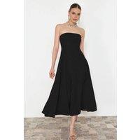 WOVCOR Women's Elegant Strapless A-Line Maxi Dress in Black | Size: 14