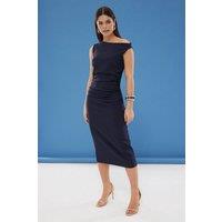 WOVCOR Women's Ribbed Striped Bodycon Midi Dress in Navy | Size: 6