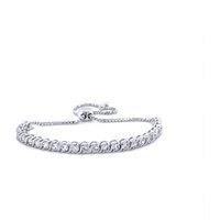 Jewelco London Men's Silver Round CZ Tennis S-Link Adjustable Slider Bracelet