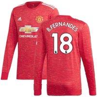 Manchester United FC Men's Mens 2020 - 2021 Man Utd Adidas Home Long Sleeve Shirt - B.Fernandes 18 in Red | Size: Medium