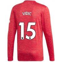 Manchester United FC Men's Mens 2020 - 2021 Man Utd Adidas Home Long Sleeve Shirt - Vidic 15 in Red | Size: Medium