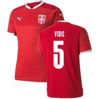 Serbia Men's Mens 2020 - 2021 Home Puma Football Shirt - Vidic 5 in Red | Size: XL