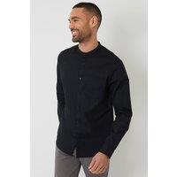 threadbare Men's Linen Blend Long Sleeve Grandad Collar Shirt in Black | Size: XL
