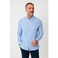 Saltwell Men's Stripe Linen Rich Long Sleeve Shirt in Blue | Size: Medium