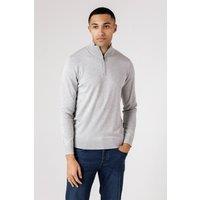 French Connection Men's 1/2 Zip Knitted Jumper in Light Grey | Size: Medium