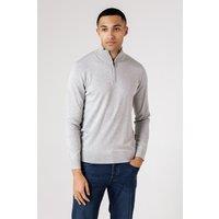 French Connection Men's 1/2 Zip Knitted Jumper in Light Grey | Size: Large