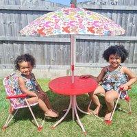 OUTSUNNY Kids Folding Picnic Table Chair Set Butterfly Pattern Outdoor with Parasol, Pink