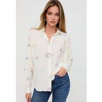 Lily and Lionel Women's Swallow Crinkle Embroidered Shirt In Cream in Ecru | Size: 12
