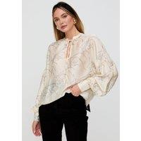 Lily and Lionel Women's Rosetti Billowy Sleeves Hand Drawn Floral Print Blouse In Cream in Ecru | Size: 10