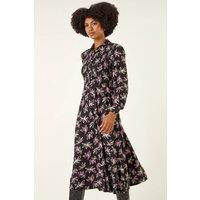 Roman Women's Leaf Print Midi Shirt Dress in Black | Size: 20