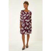 Roman Women's Leaf Print Lace Stretch Dress in Wine | Size: 18