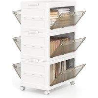 Costway 3-Tier Stackable Storage Bins Bedroom Collapsible Storage Boxes-White in White