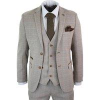 Infinity Leather Men's 3 Piece Tweed Check Vintage Retro Suit in Beige | Size: 42R