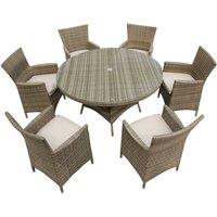 FURNITURE ONE Men's 7 Pieces Patio Outdoor Round Table Dining Sets ALUMINUM FRAME in Beige