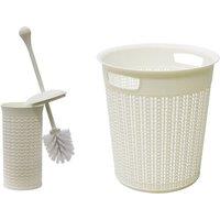 JVL Loop Toilet Brush & Round Plastic Bin in White
