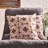 OHS 2 x Tiles Print Garden Cushion Covers Outdoor Water Resistant in Natural | Size: 45 cm x 45 cm