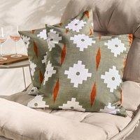 OHS 2 x Geo Print Garden Cushion Covers Outdoor Water Resistant in Olive | Size: 45 cm x 45 cm