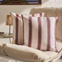 OHS 2 x Stripe Garden Cushion Covers Outdoor Water Resistant in Chocolate | Size: 45 cm x 45 cm