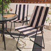 OHS 2 x Stripe Garden Seat Pad Outdoor High Back Chair Cushion in Black