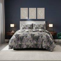 Snug City Geometric Triangle Duvet Cover Set Easy Care Bedding with Pillowcases in Grey | Size: King