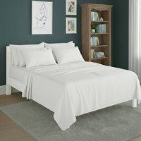 Snug City Plain Poly Cotton Easy Care Fitted Flat Sheet Matching Pillowcases Set in White | Size: Single