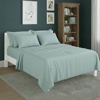 Snug City Plain Poly Cotton Easy Care Fitted Flat Sheet Matching Pillowcases Set in Duck Egg Blue | Size: Double