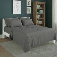 Snug City Plain Poly Cotton Easy Care Fitted Flat Sheet Matching Pillowcases Set in Grey | Size: Super King
