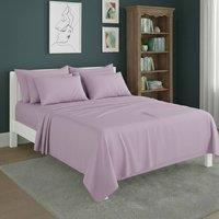 Snug City Plain Poly Cotton Easy Care Fitted Flat Sheet Matching Pillowcases Set in Lilac | Size: King