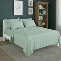 Snug City Plain Poly Cotton Easy Care Fitted Flat Sheet Matching Pillowcases Set in Mint | Size: King