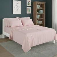 Snug City Plain Poly Cotton Easy Care Fitted Flat Sheet Matching Pillowcases Set in Pink | Size: Single