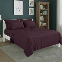 Snug City Plain Poly Cotton Easy Care Fitted Flat Sheet Matching Pillowcases Set in Plum | Size: King