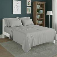 Snug City Plain Poly Cotton Easy Care Fitted Flat Sheet Matching Pillowcases Set in Silver | Size: Single