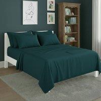 Snug City Plain Poly Cotton Easy Care Fitted Flat Sheet Matching Pillowcases Set in Teal | Size: Single